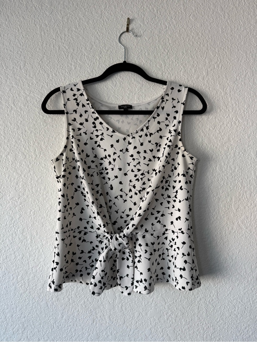 Talbots White Sleeveless Tie-Front Printed Camisole